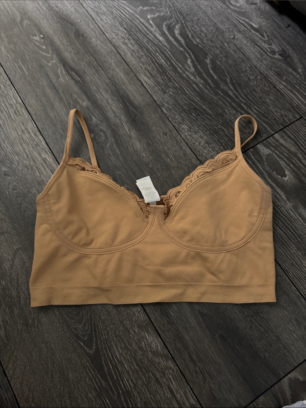 aerie Lace-Trim Longline Bralette in Tan